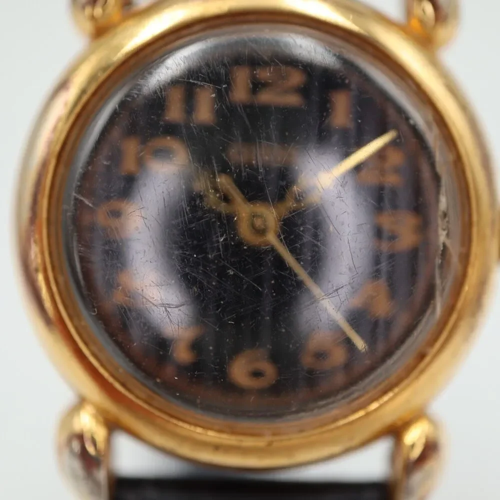 Vintage 1992 Guess Watch 25mm Gold Tone Black Leather Strap with New Battery